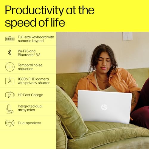 Image of HP Laptop 15, 13th Gen Intel Core i3-1315U, 15.6-inch (39.6 cm), FHD, 8GB DDR4, 512GB SSD, Intel UHD Graphics, 1080p FHD Camera w /Privacy Shutter, Dual Speakers (Win 11, White, 1.6 kg),