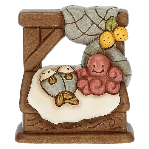 THUN, Banco del Pesce in Ceramica Decorata a Mano, Linea Presepe Classico, Decorazioni Natale Casa, 8.3x4.8x9 cm h