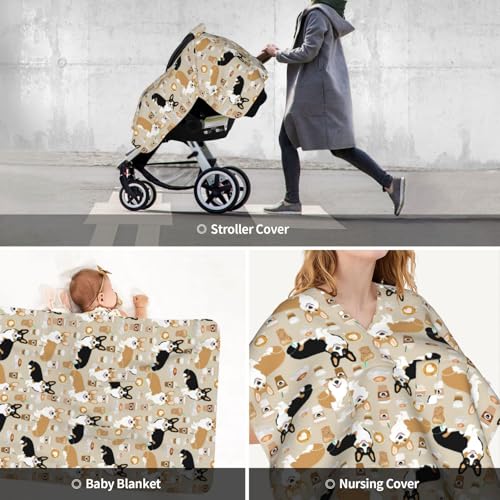 Image of Corgi Gifts for Corgi Lovers Baby Car Seat Canopy Cover 39x27.5 Inches Multi Use Nursing Cover for Newborn Canopy Mom Nursing Breastfeeding Covers