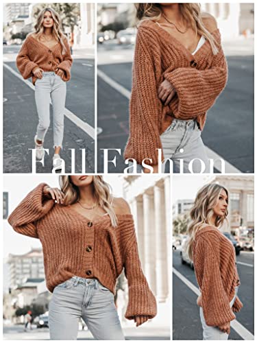 Image of PRETTYGARDEN Women's Chunky Knit Open Front Sweater Long Sleeve Button Loose Short Cardigan Outerwear Coats
