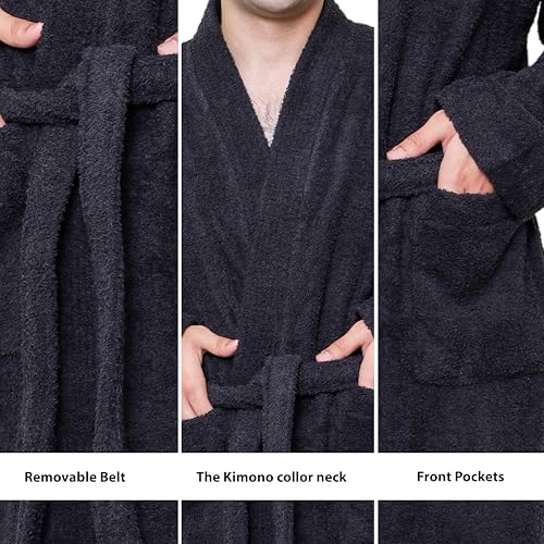 GOLD TEXTILES Premium Terry Cloth Robes for Man's Lightweight Bathrobe, Adjustable Towel Robe Belt with Collar2