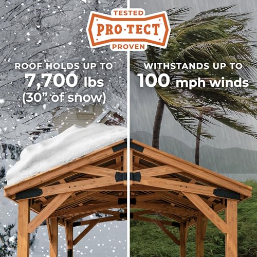 Backyard Discovery Norwood 14' x 10' Cedar Wood Outdoor Gazebo Pavilion with Hardtop Galvanized Steel Peak Roof, Snow Support, Wind Resistance, PowerPort, Shade for Garden, Patio, Deck, Entertaining - image 4