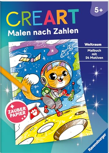 Ravensburger CreArt Malen nach Zahlen ab 5: Weltraum, Malbuch, 24 Motive, Zauberpapier