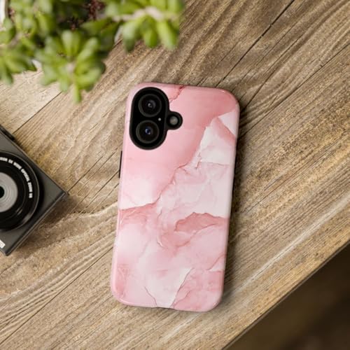 Coque rigide brillante texture marbre rose compatible iPhone 16 antichoc - 4