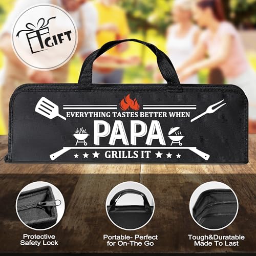 Papa Gifts from Grandkids, Gifts for Papa Christmas, Grilling Accessories, Heavy Duty Stainless Steel Grill Set BBQ Grill Tools for Outdoor Grill with Aluminum Case, Camping Grill Utensils Set - Image 8