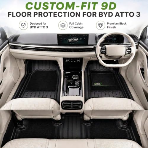 Image of EV MASTER 9D Car Floor Mats for BYD Atto 3 Hybrid (2026 Onwards) Complete Set | All Weather | Anti-Slip | Luxury Premium Car Mat | Full Coverage | Custom Fitted Car Foot Mats