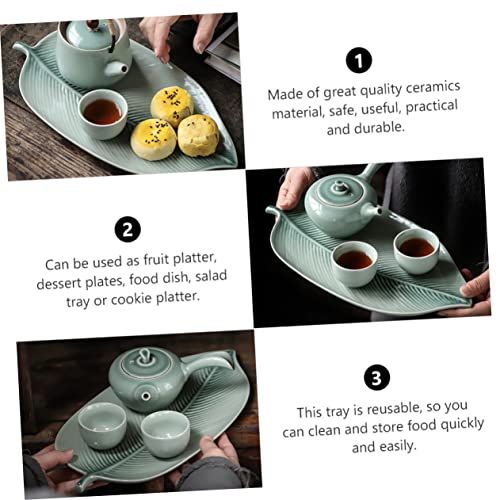 Abaodam Tray Perfume Container Green Dish Set Decorative Trays Jungle Leaf Serving Tray Ceramic Dessert Plate Ceramics Ceramic Fruit Tray Fruit Serve Plate Party Snack Tray Fruit Disc #TOP7