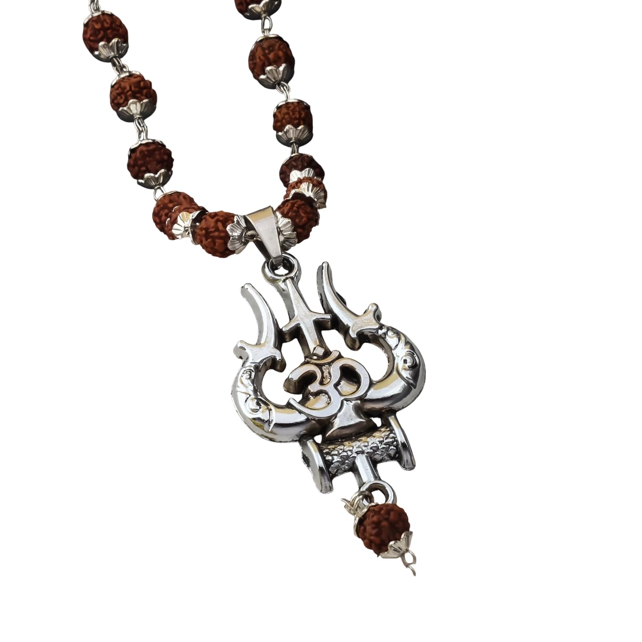OM Silver-plated Trishul Rudraksha Mala-image-6