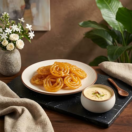 Image of miah decor Quarter Plates Ceramic Set of 6 with 2 Dip Bowls (160ml) - Off White Ribbed Design | Handmade Stoneware Side Plates for Snacks & Dessert | Microwave & Dishwasher Safe | Matte Finish
