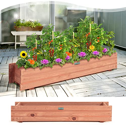 COSTWAY Blumenkasten Hochbeet Holz Gartenbeet für Gemüse Obst Kräuter Pflanzkasten Pflanzbeet für Garten Rasen Terrasse Balkon Keine Montage erforderlich Braun 91 5 x 18 x 16 cm