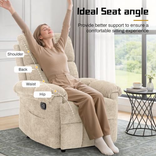 Image of Korser Recliner Chair, Living Room Recliner Chairs for Adults, Small Recliners for Small Spaces, Upholstered Manual Recliner with Side Pockets, Nursery Recliner Chair for Living Room, Chenille, Khaki