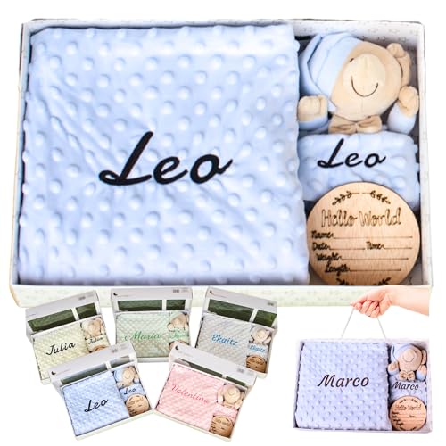 Olesea Regalo Bebe Recien Nacido niño   Manta Personalizada   Cesta Bebe Recien Nacido niño   Canastilla niña   Manta Dou Doy Nombre Bordado