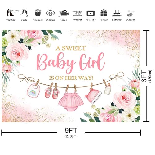 Fondo fotográfico 9x6ft rosa para baby shower miniatura 2