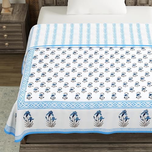 Image of BLOCKS OF INDIA Hand Block Printed Cotton Single Size Reversible Malmal Dohar for Summer (Blue Grey BUTI)