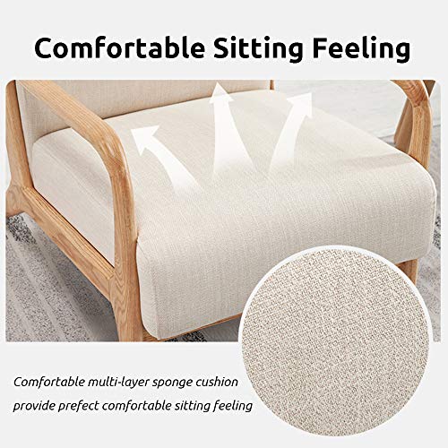 JOYBASE Lounge Arm Chair, Mid Century Modern Accent Chair, Wood Frame Armchair for Living Room, Bedroom (Beige)