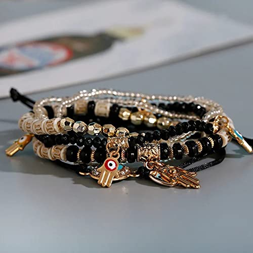 Stylish Evil Eye Multilayer Bangle Bracelet Black