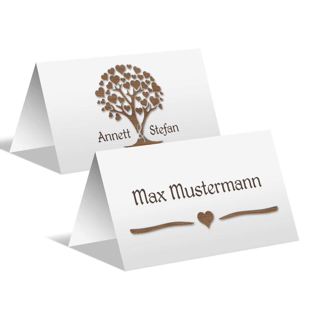 50 x Tischkarten zur Hochzeit Platzkarten individuell jede Karte anderer Name Namenskarten Set - Herzbaum