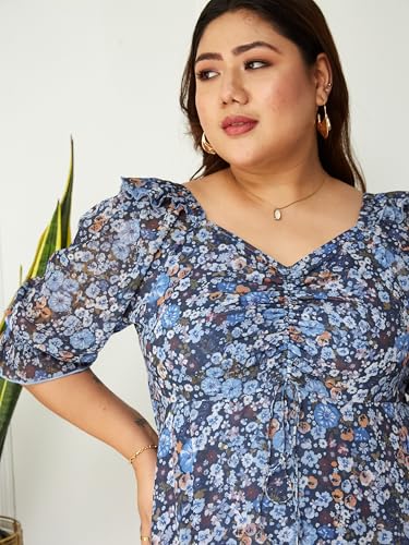Image of Miss Chase A+ Women's V-Neck Three-Quarter Sleeve Floral Wrap Chiffon Midi Dress