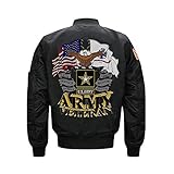US Army Veteran MA-1 Flight Embroidered Bomber Jacket (XXX-Large, Black)