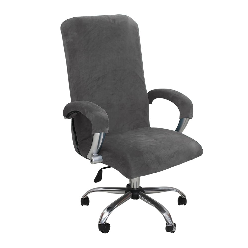 Meigeh Funda para Silla de Oficina Funda Elástica para Silla de Ordenador Giratorias Funda para Silla Computadora Terciopelo Giratoria Gris Large