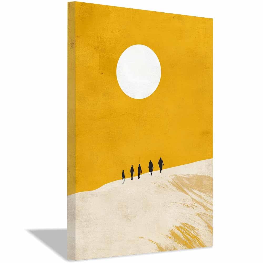 QUSAAOU Leinwand Bilder Gelb Weiß Minimalistische Figuren Mond Kunst Abstrakt-Wandbild Wandbilder FüR Wohnzimmer Schlafzimmer Wohnzimmerbilder Modern Kunstdruck-Bunt Kunst(Yellow)-30x45cm Gerahmt
