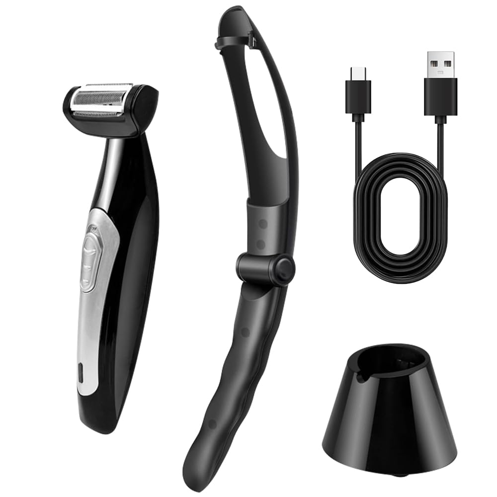 Rasoio Schiena Uomo,HOVCEH Elettrico Rasoio Corpo Uomo con Impugnatura Rimovibile, Multifunzionale Rasoio Elettrico Corpo Bagnato e asciutto Ergonomico Rasoio per la Schiena per Tutto il Corpo