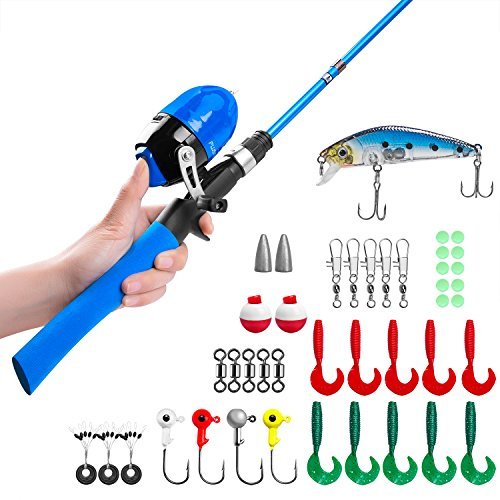 PLUSINNOKids Fishing Pole,Telescopic Fishing Rod and Reel Combos with Spincast Fishing Reel and String with Fishing Line