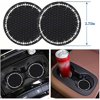 ToBeQueen Bling Car Accessories for Women,7 Pack Sparkly Rhinestone Diamond Steering Wheel Cover Set,Bling Seat Belt Cushion,Shift Knob Cover,Push Start Button Accessories,Car Cup Coaster,Silver