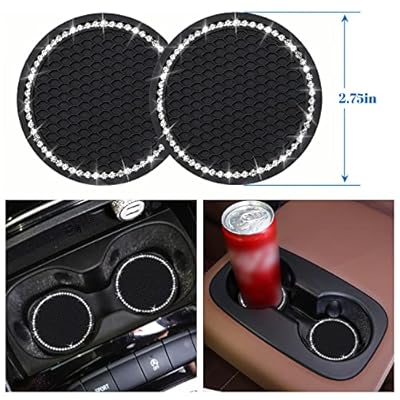 Bling Car Accessories for Women,7 Pack Sparkly Rhinestone Diamond Steering Wheel Cover Set,Bling Seat Belt Cushion,Shift Knob Cover,Push Start Button Accessories,Car Cup Coaster,Silver