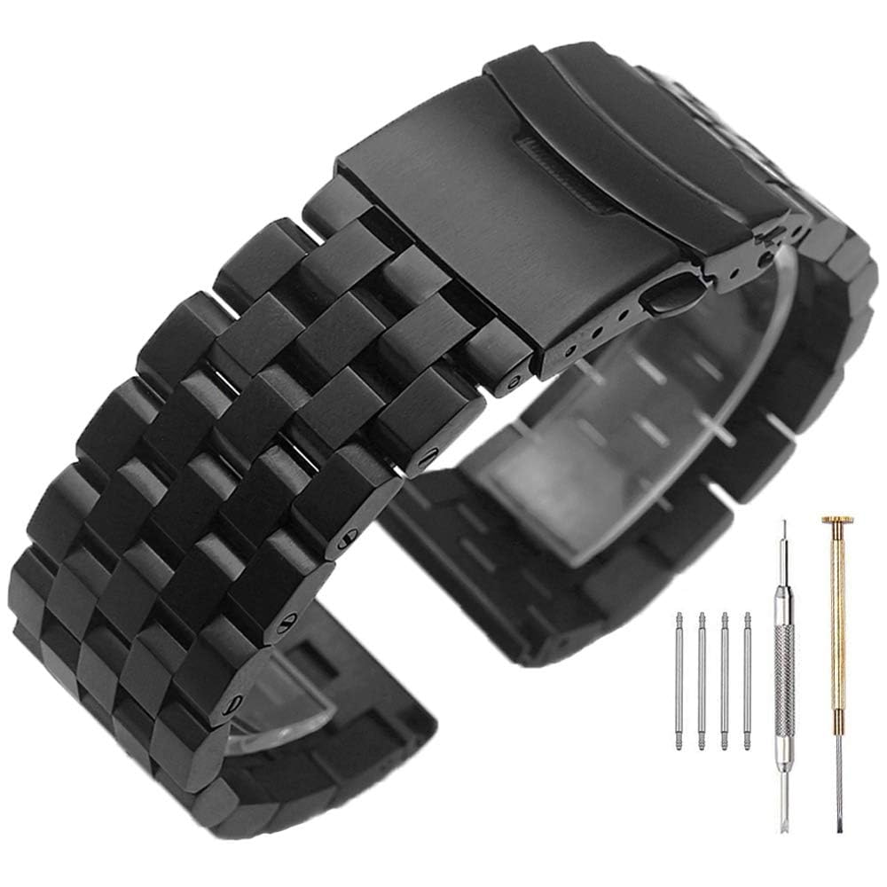 Brushed Metal Watch Bands for Men Women Solid Stainless Steel Watch Band 18/20/22/24/26mm Watch Bracelet Strap Deployment Double Lock Deployment Buckle Black Silver Blue Gold