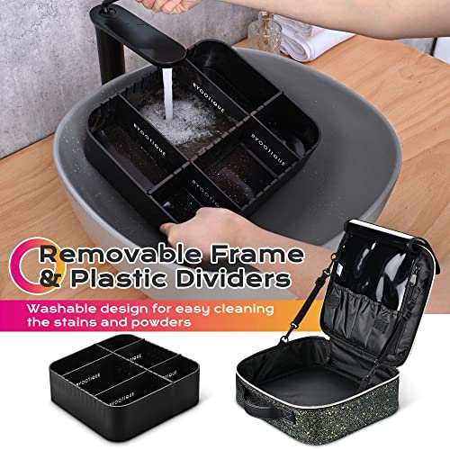 Byootique Travel Makeup Train Cases Sequin Cosmetic Bag Professional Lipstick Organizer With Adjustable Dividers For Cosmetics Makeup Brushes Lipstick Toiletry Travel Accessories, Glitter Black #TOP5