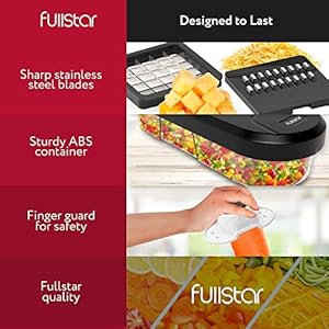 Fullstar Vegetable Chopper, Cheese Slicer, Food Chopper, Veggie Chopper, Onion Chopper, Vegetable Chopper with Container, Mandoline Slicer & Cheese Grater (6 in 1 - White) Fullstar Vegetable Chopper Cheese Slicer Food Chopper Veggie Chopper Onion Chopper Vegetable Chopper with Container Mandoline Slicer Cheese Grater 6 in 1 White