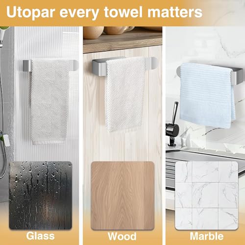 8 Inch Hand Towel Holder, Self Adhesive Towel Bar for Bathroom, Rustproof Aluminum U-Shape Towel Rack Stick on Wall, Brushed Silver by niffgaff - Image 6