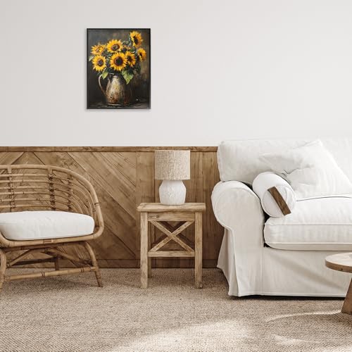 Cuadro de girasol Stupell Industries con marco negro rústico de 14x11 para salón 3