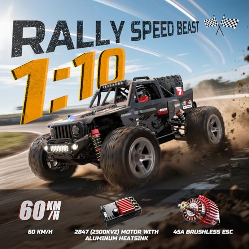 DEERC 1/10 Brushless RC Car for Adults, 60 KMH 4x4 3S Fast RC Trophy Truck with Spare Tire, Waterproof Off-Road Remote Control Monster Truck, All Terrain High Speed RC Car Gift for Boys - Thumbnail 2
