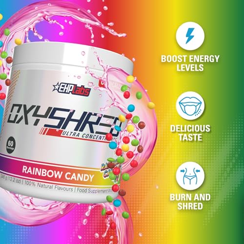 Image of EHP LABS OxyShred Pre Workout Powder - Preworkout Powder with L Glutamine & Acetyl L Carnitine, Energy Boost Drink - Rainbow Candy, 60 Servings