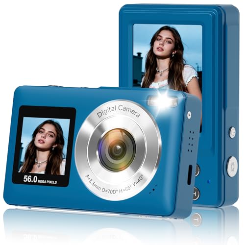 Digital Camera, 2026 Upgraded 56MP Dual Screens Camera for Selfies, 16X Zoom Auto Focus Travel Cameras with 32GB SD Card, Anti Shake Compact Vlogging Cameras for Boys Girls Kids Teens Adults