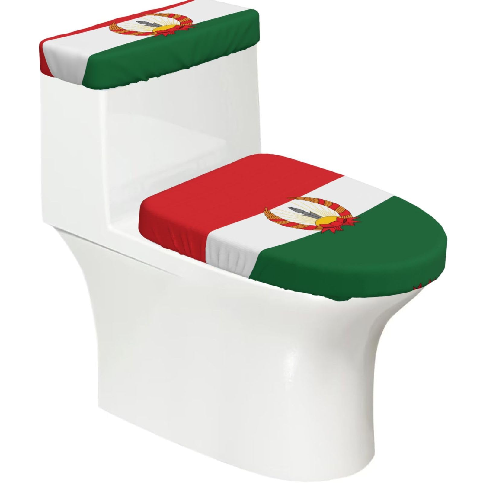 Flag of Mahabad Elastic Toilet Cover Set of 2-Stretchy Lid and Tank Covers for Bathroom, Soft Washable U Shape Toilet Decor
