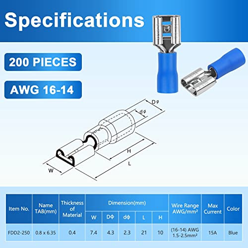 Precihw L3045-FVIS 200 Pcs Female Quick Disconnects Vinyl Insulated Spade Wire Connectors thumb #1