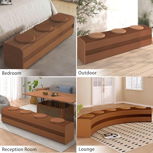 Image of Kraft Paper Rectangle Ottoman - Folding Bench Rest for Bedroom & Entryway, Collapsible Stool with Pad, Portable Stool & Square Ottoman for Living Room Decor, Space-Saving Footrest (Brown, 5 Seats)