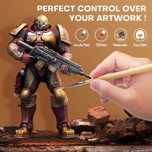 Image of Golden Maple Miniature Paint Brushes 10pcs Detail Paint Brushes Flat Angle Filbert Fine Detail Brush Set for Acrylic, Watercolor, Miniature Models