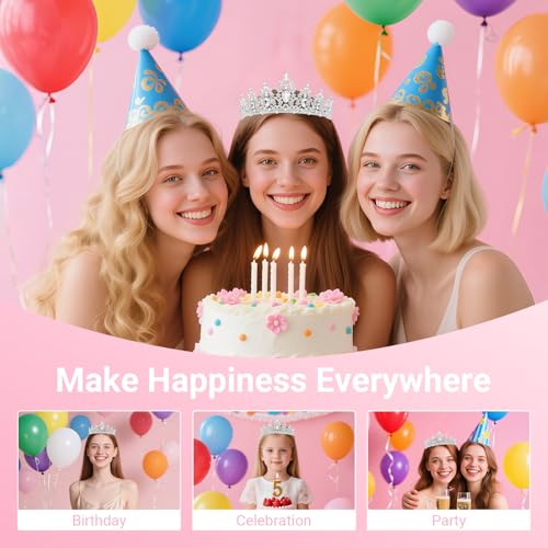 Birthday Tiara and Crown with Sash, Birthday Tiara for Women Party (Silver)