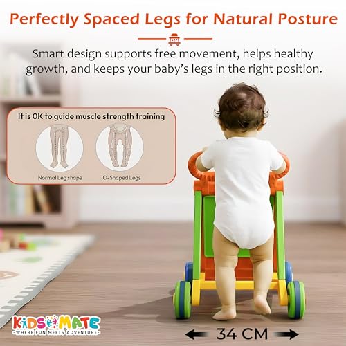 Image of Kidsmate Baby Activity Walker with Toy Bar | Foldable Push Walker for Babies 6-18 Months | Interactive Learning Walker with Shape & Spin Games | Supports Early Steps, Learning & Playtime Fun - Orange
