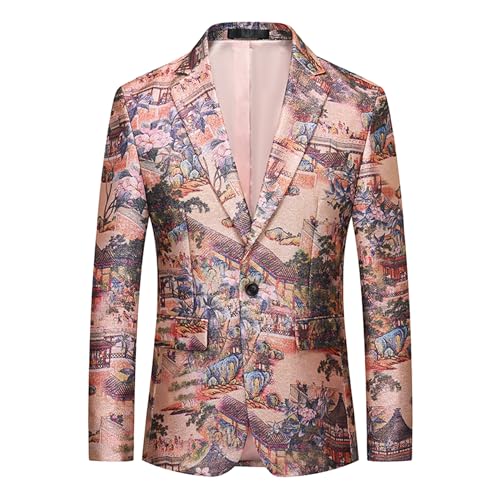 UNINUKOO Mens Blazer Printed Suit Jacket 1 Button Slim Fit Floral Dinner Sport Coat Blazers