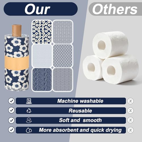 Image of Redbaker 18 Pcs Reusable Paper Towels Rolls Towels Bulk Kitchen Washable Paperless Cloth Cotton Hand Napkins with Cardboard Reusable Napkins for Kitchen Bathroom (Geometric Style)