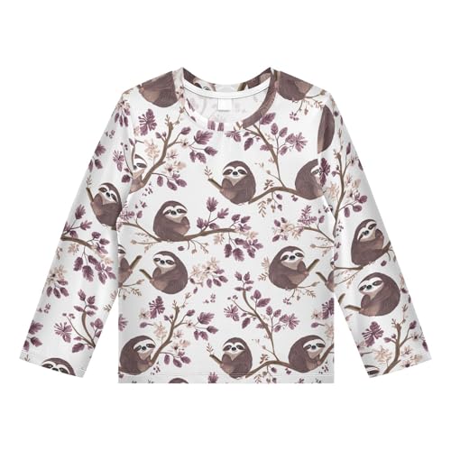 Caihoyu Boys Rash Guard Swim Shirt Long Sleeve Quick-Dry Sweatshirt for Toddler Kid UPF 50+ Protection 4T Beauty Sloth