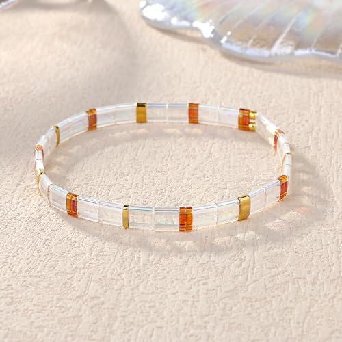 Image of KELITCH Women Stretch Bracelets Mixed Tila Seed Beaded Bracelets Lucky Jewelry for Women Lovers