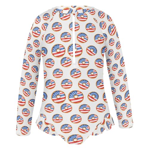 July 4th Independence Day Girls Long Sleeve Rashguard Swimsuit UV Protection One-Piece Swimwear B04045552