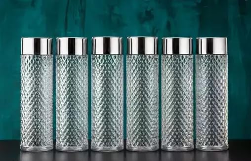 FLOWROCKS Round Shape Steel Cap 6PCS Diamond Premium Water Fridge Bottle 1000ml – Plastic (Pack of 6)