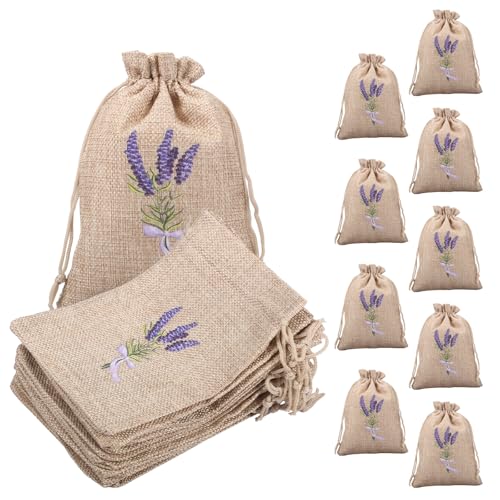 20 bolsas lavanda de lino o algodón con cierre de cordón miniatura 3